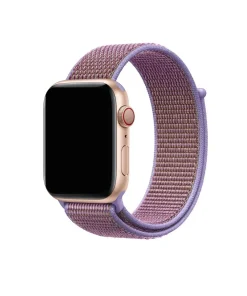 Apple Watch rose gold case with lilac woven sport loop band