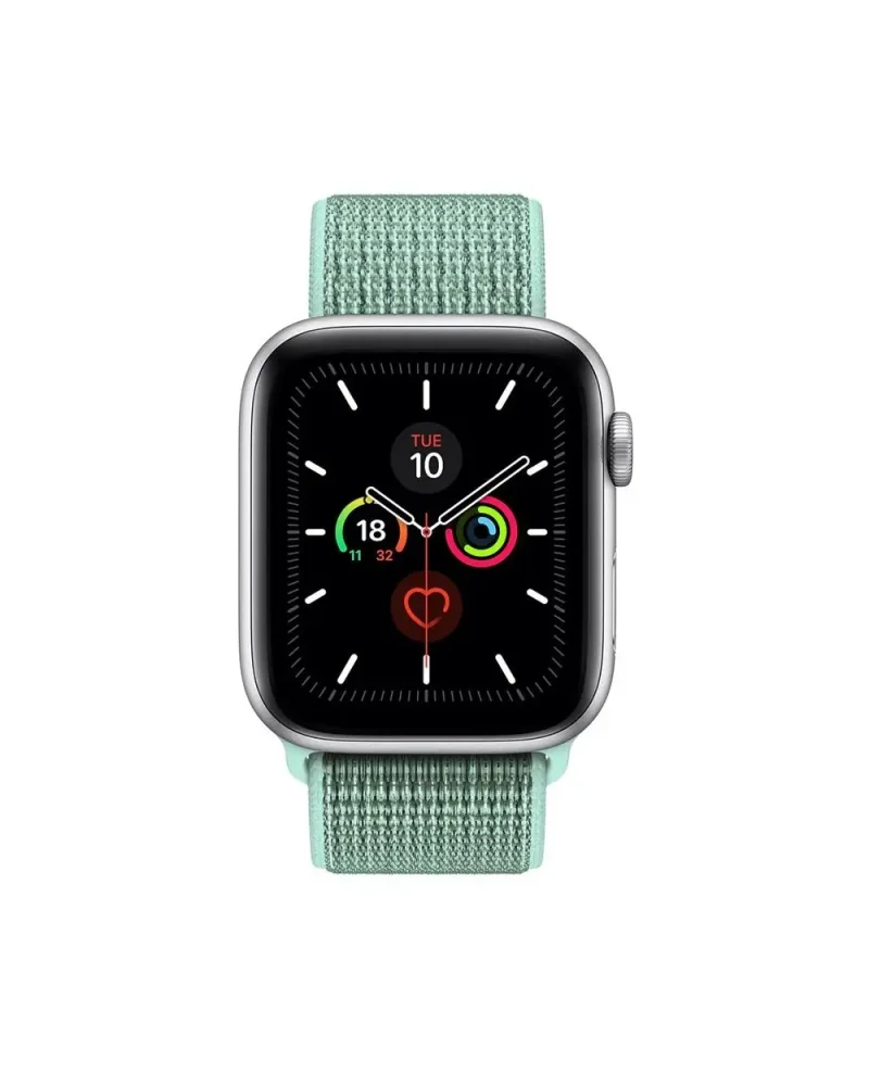 Apple Watch Series 5 smartwatch with marine green sport loop band