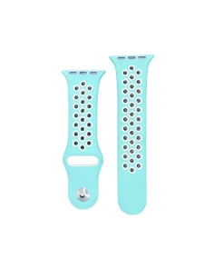 Turquoise perforated sport watch band with silver accents for Apple Watch
