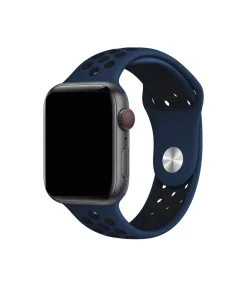 Apple Watch midnight blue sport band with perforated holes and silver digital crown