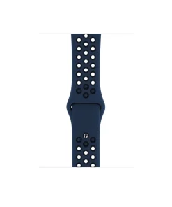 Midnight blue silicone sport watch band with perforated holes and black accents
