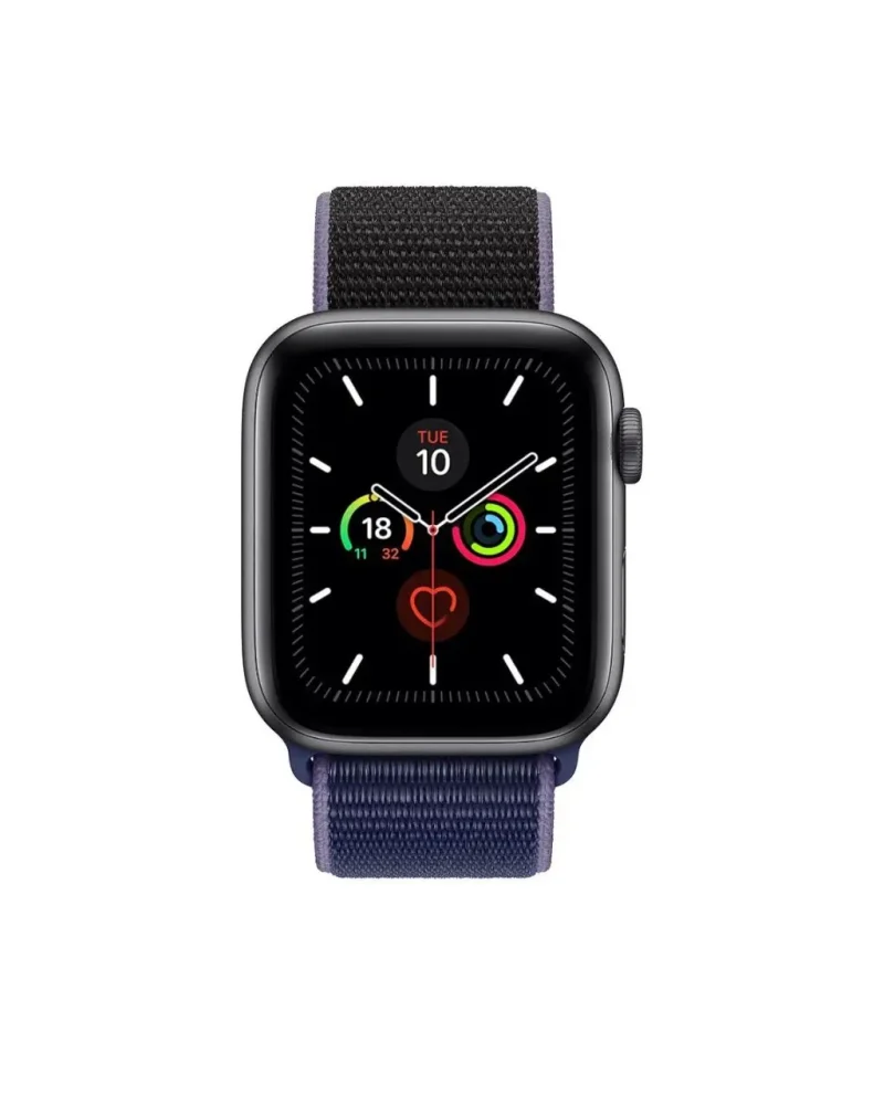 Apple Watch Series 5 midnight blue sport loop band with black case display