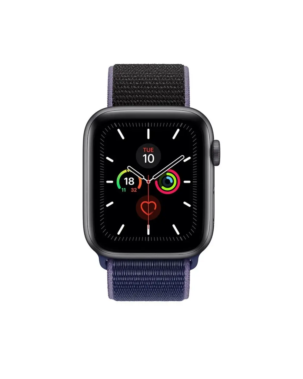 Black sport loop smartwatch with purple fabric band and health tracking display