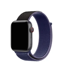 Smartwatch with midnight blue and black nylon sport loop band