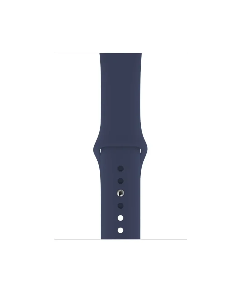 Navy blue silicone sport watch band with adjustable fit and white dot markers