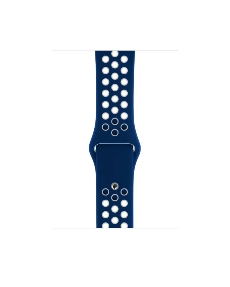 Navy blue sport watch band with white perforated holes for breathability