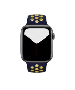 Apple Watch sport band midnight blue with yellow perforated holes active fit