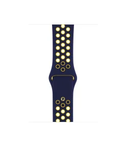 Navy blue sport watch band with gold perforated holes and accents