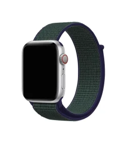 Silver Apple Watch with midnight fog green sport loop band