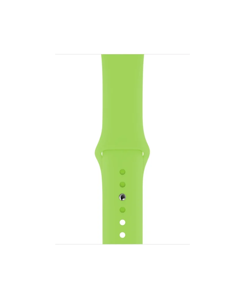 Bright green silicone sport watch band with adjustable buttons and holes