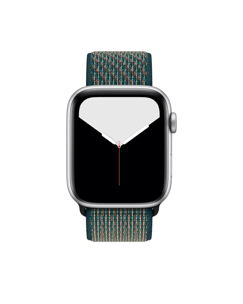 Apple Watch with Neptune green woven sport loop band and silver case