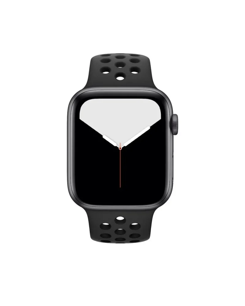 Black Nike sport smartwatch with perforated silicone band and digital display