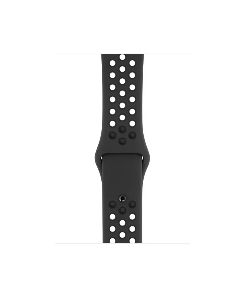 Black perforated sports watch band with white and dark ventilation holes
