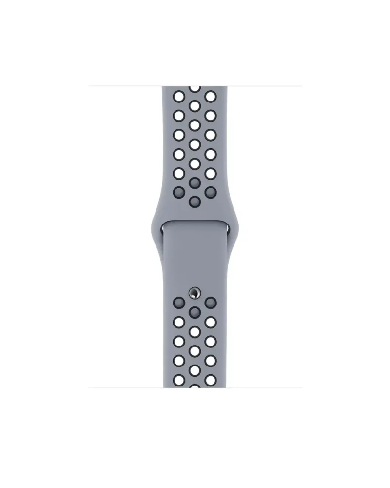 Gray perforated sport watch band with ventilation holes and connector