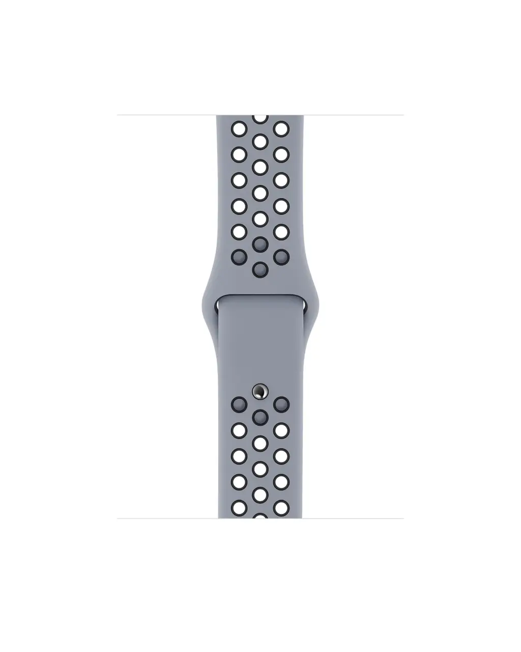 Gray perforated sport watch band with ventilation holes and connector