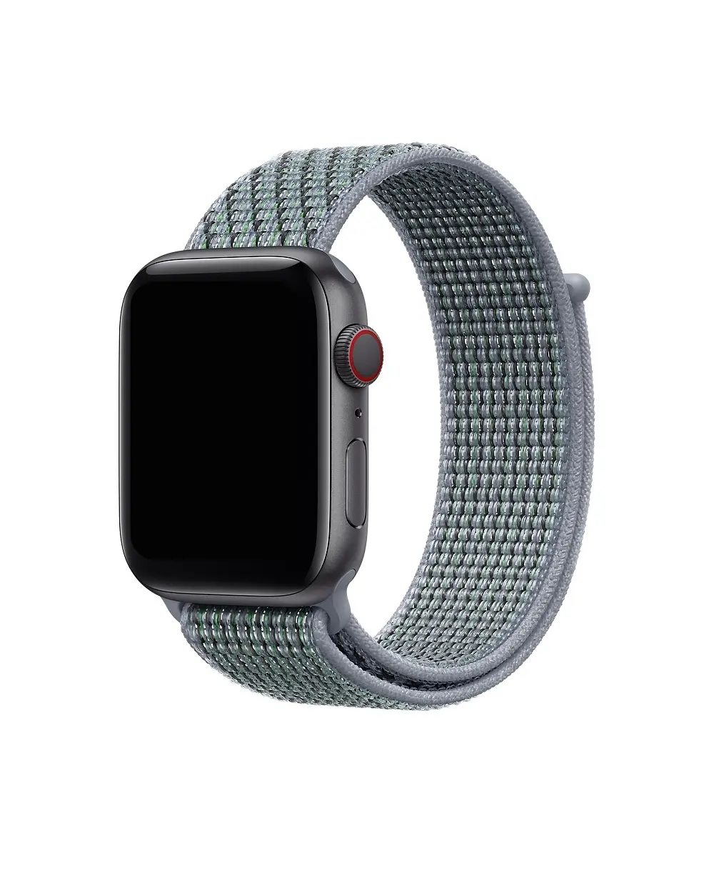Apple Watch with gray sport loop band and cellular digital crown