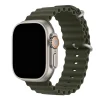Smartwatch with silvery case and textured army green silicone ocean band