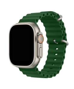 Green silicone ocean band for smartwatch with metal buckle clasp