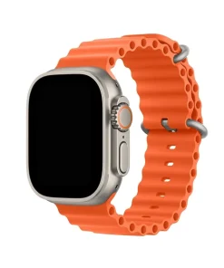 Orange silicone ocean band with titanium connector for smartwatch