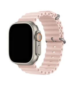 Titanium smartwatch with pink sand ocean wave silicone band and orange accent