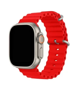 Red silicone ocean band for smartwatch with titanium case clasp