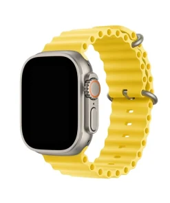 Yellow silicone ocean band for smartwatch with metal connectors and clasp