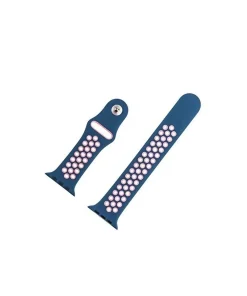 Navy blue silicone smartwatch bands with pink sport holes and connectors