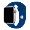 Silver smartwatch with ocean blue sport band and digital crown