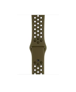 Olive green perforated silicone sport watch band with ventilation holes