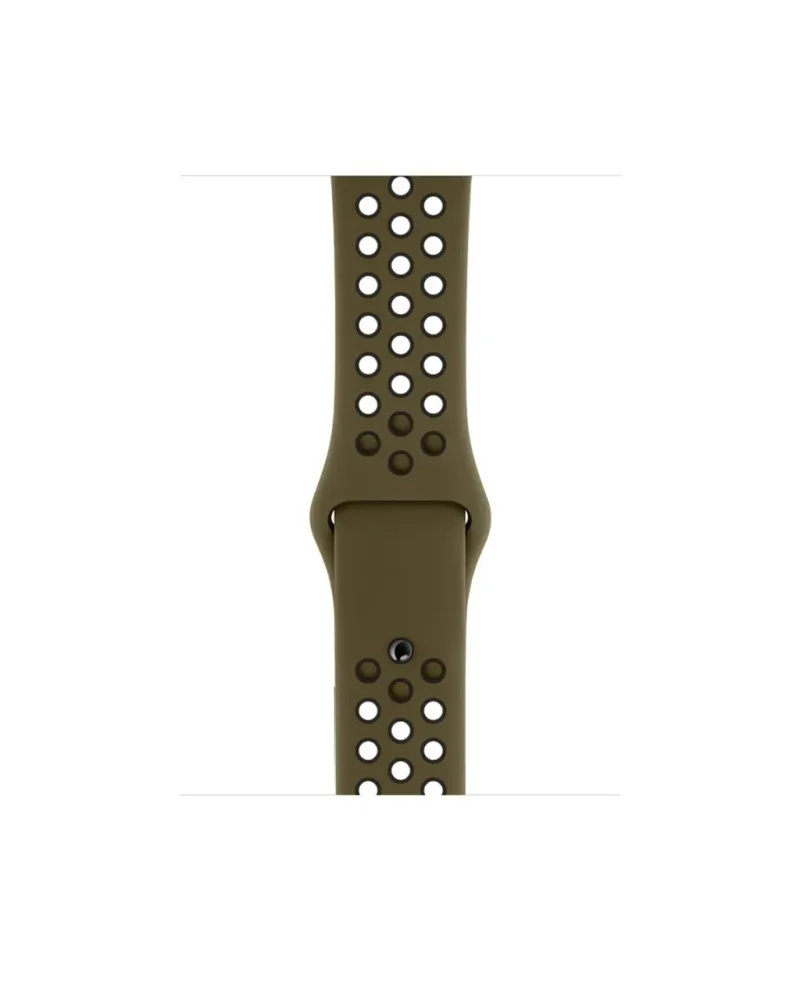 Olive green perforated silicone sport watch band with ventilation holes