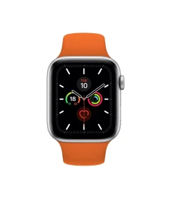 Orange sport band smartwatch with fitness tracking and activity rings display