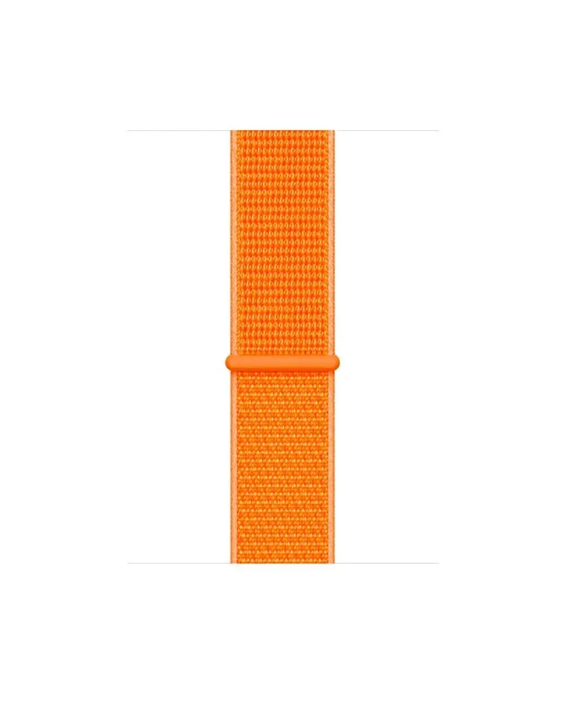 Orange woven nylon sport loop watch band with connector detail