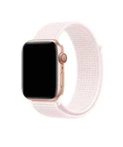 Rose gold Apple Watch with pearl pink nylon sport loop band