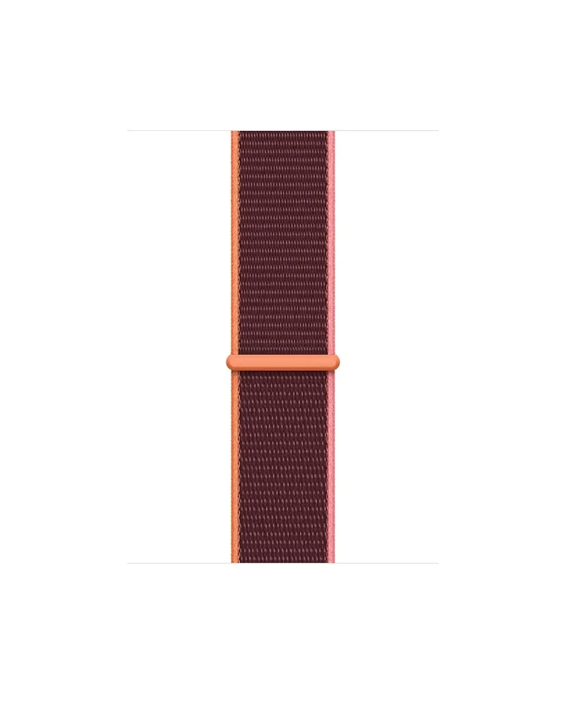 Purple sport loop watch band with orange trim and connector