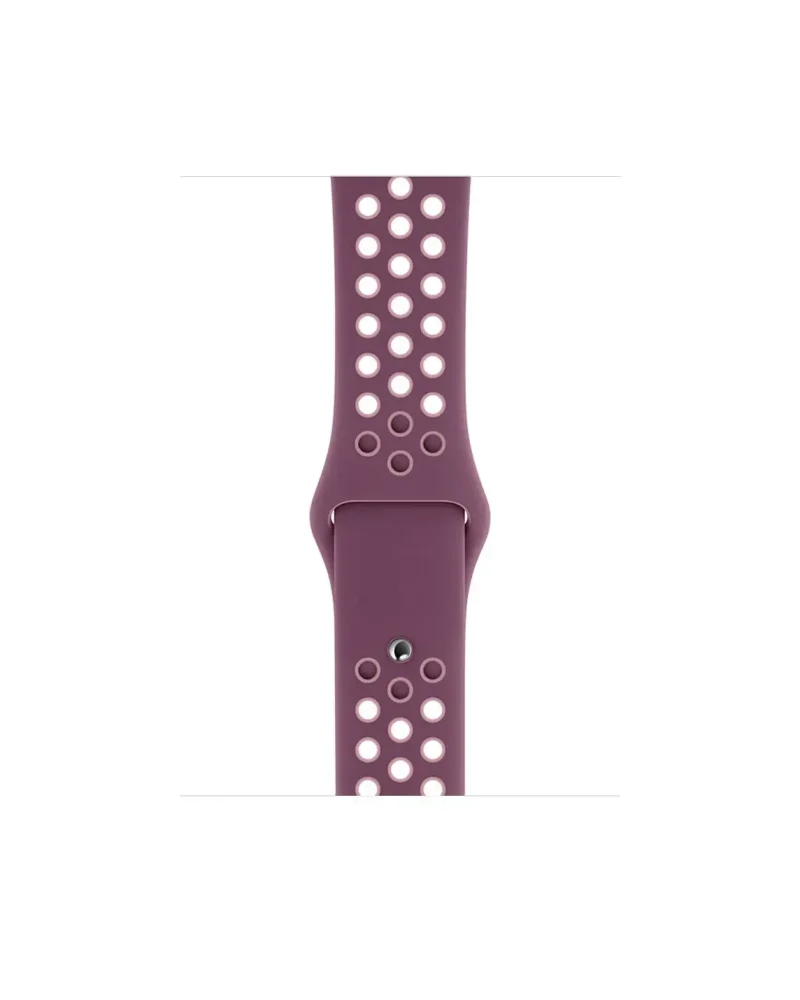 Purple and pink perforated silicone sport watch band with ventilation holes