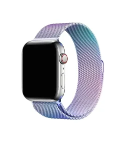 Silver smartwatch with rainbow gradient Milanese mesh loop band