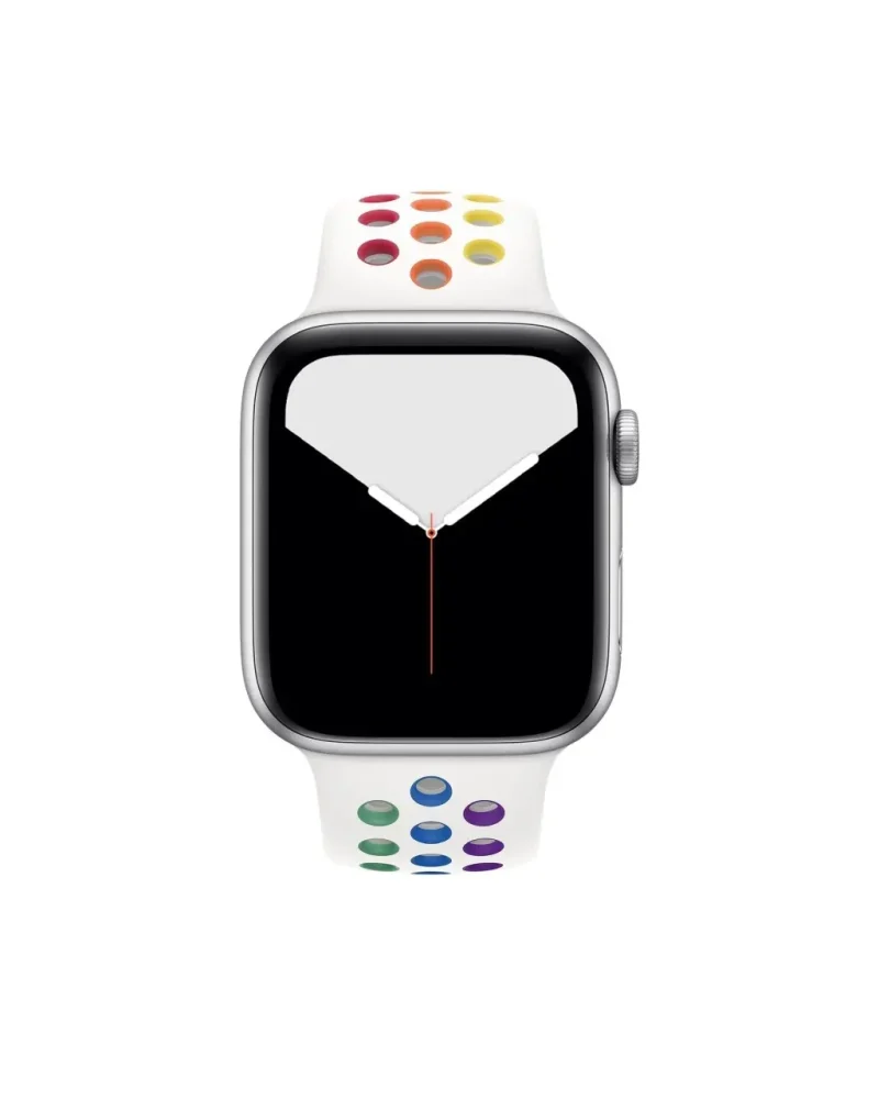 Apple Watch silver aluminum case with colorful pride sport band