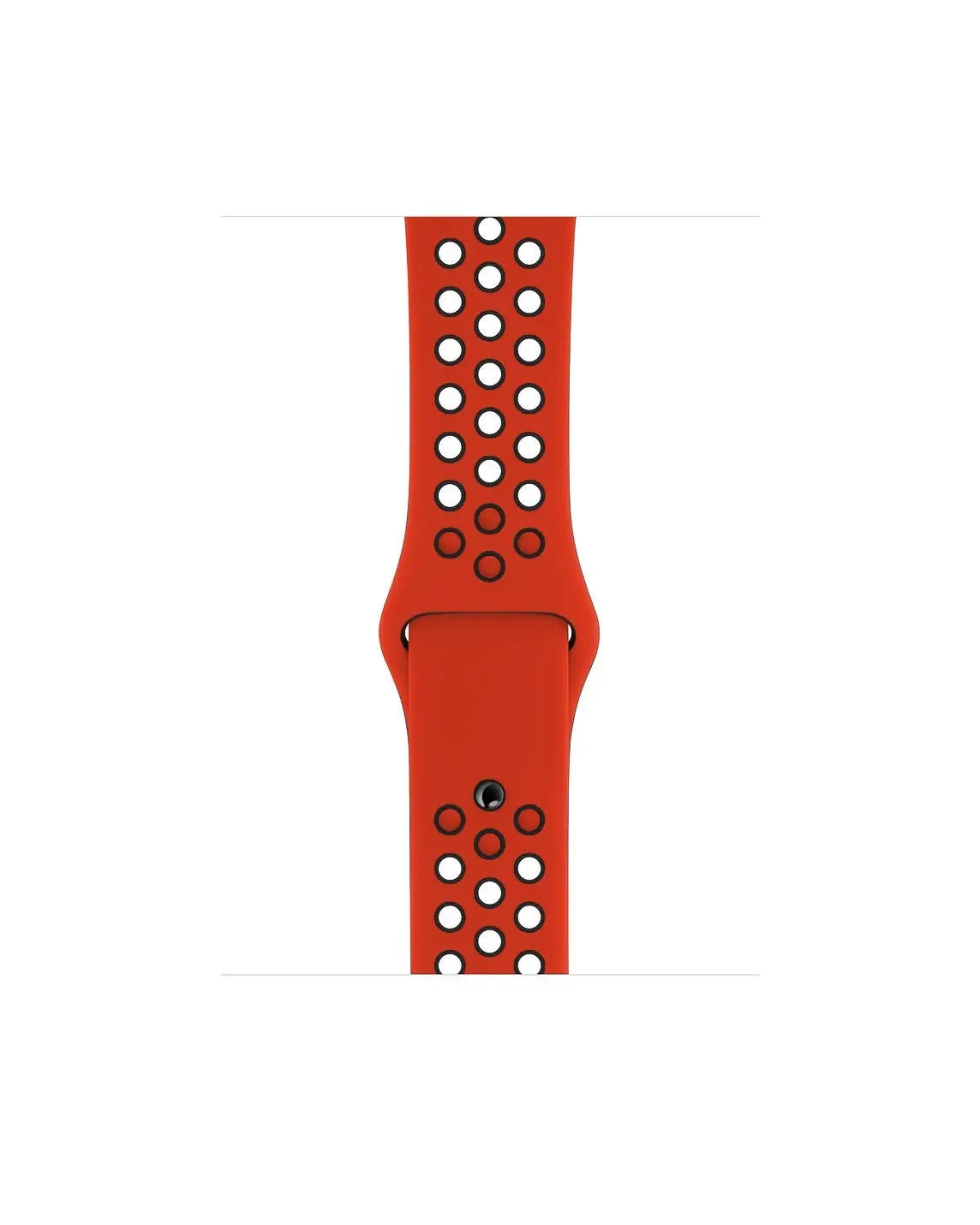 Red sport watch band with perforated ventilation holes and black accents
