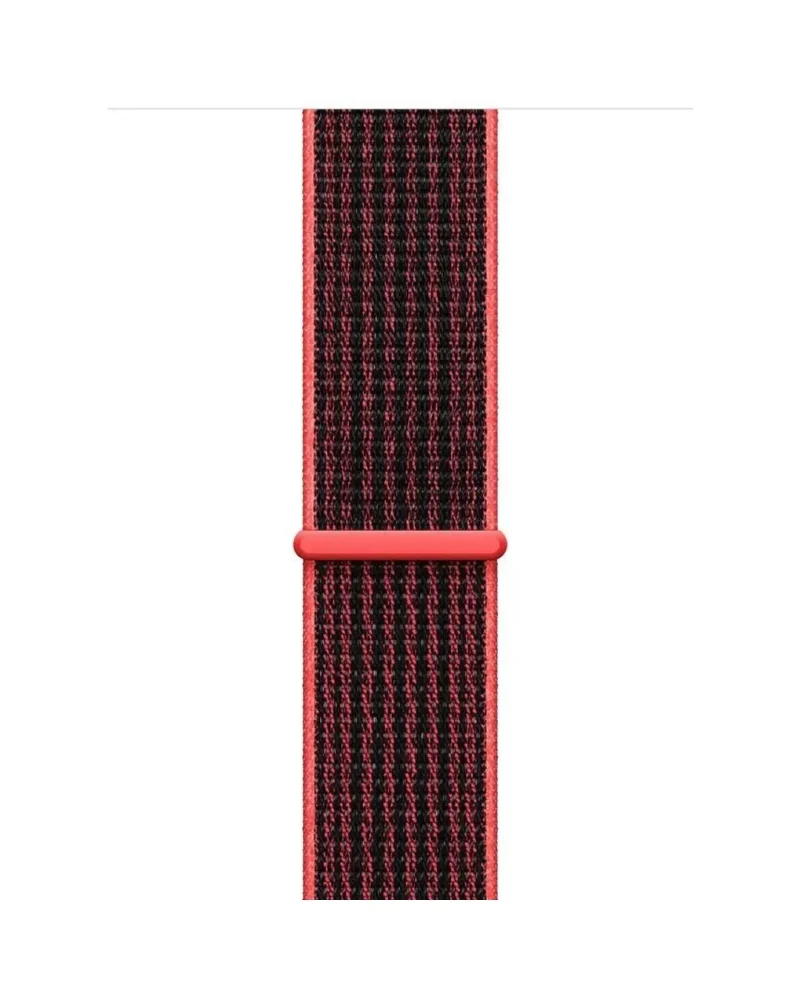 Red black woven sport loop smartwatch band with adjustable strap