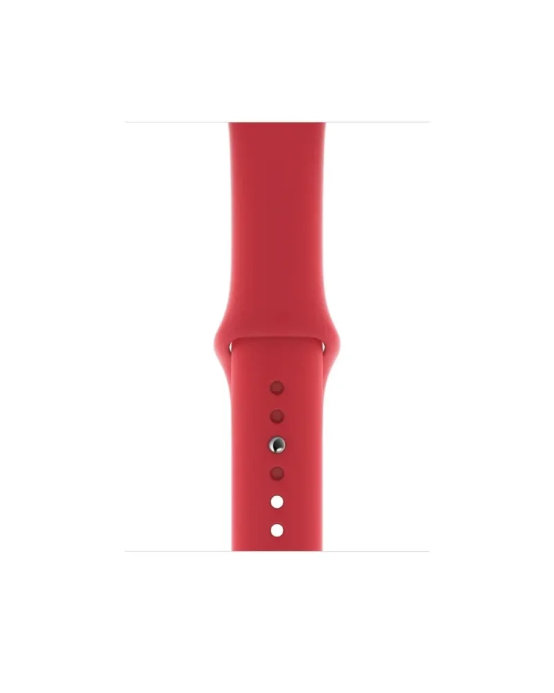 Red silicone sport watch band with adjustment holes and clasp