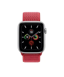 Apple Watch Series 5 silver aluminum red sport loop band fitness tracker
