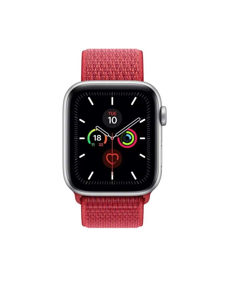 Apple Watch Series 5 silver aluminum red sport loop band fitness tracker