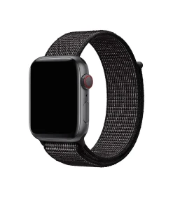 Black sport loop smartwatch band with reflective weave and red digital crown