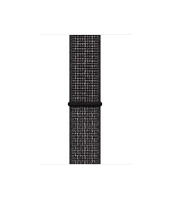 Black woven sport loop watch band with reflective details and connector