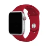 Silver smartwatch with rose red silicone sport band and digital crown