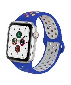 Royal blue rainbow sport band for Apple Watch with breathable design
