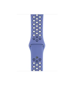 Blue perforated silicone sports watch band with ventilation holes and connector