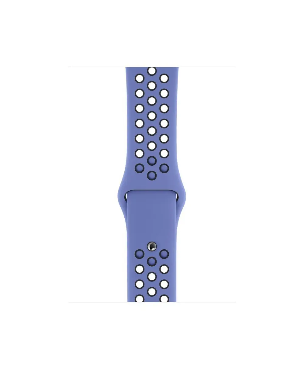 Blue perforated silicone sports watch band with ventilation holes and connector
