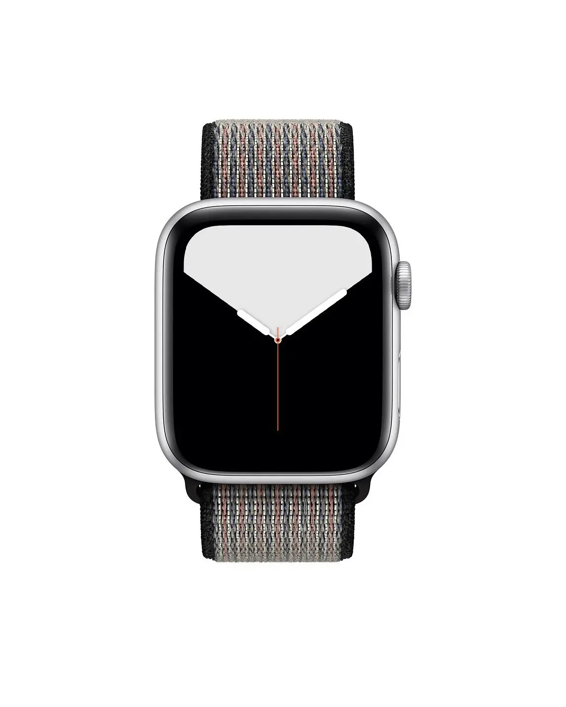 Apple Watch silver aluminum case with black woven sport loop band