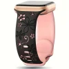 Sakura floral sport band for smartwatch with black and pink silicone design